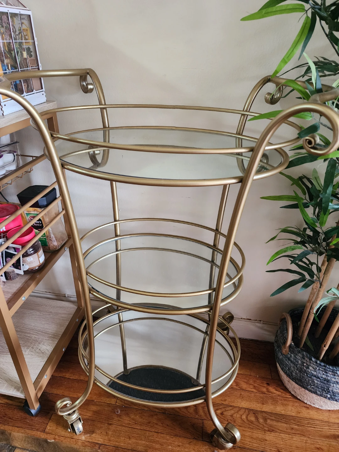 Gold 3-Tier Mirrored Bar Cart
