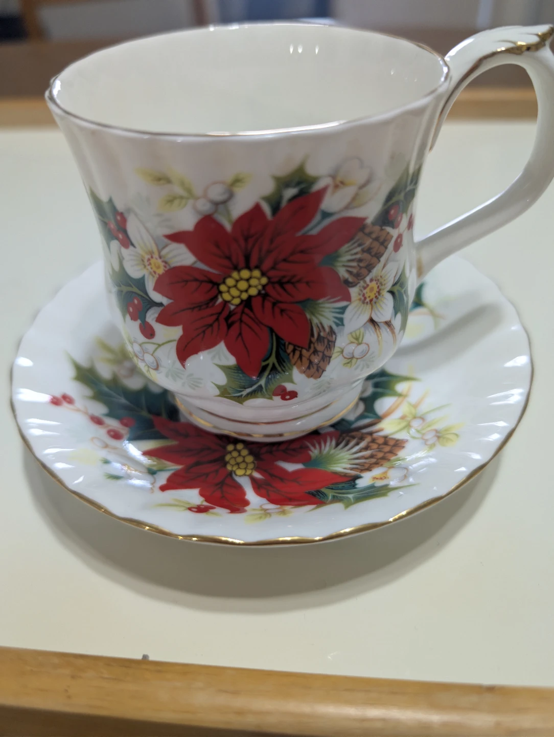 Royal Albert Poinsettia Bone China Teacup and Saucer