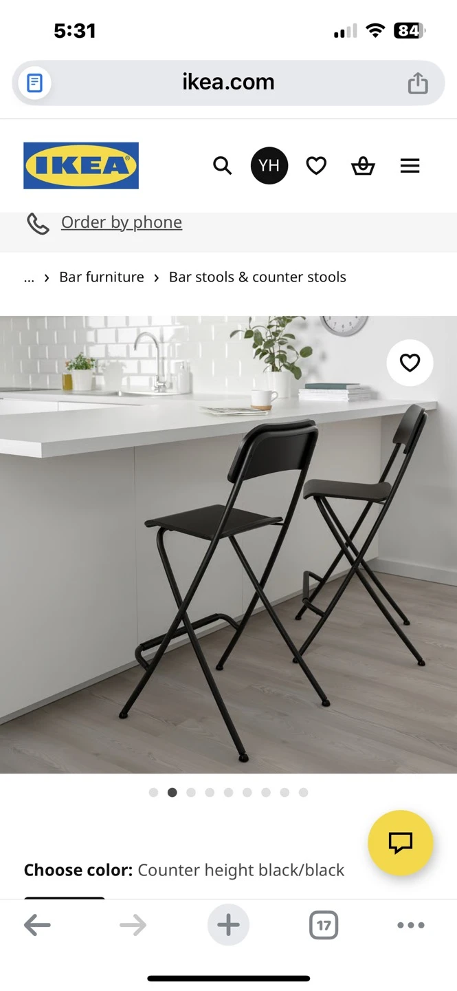 2 × IKEA FRANKLIN Folding Bar Stools – Counter Height Black