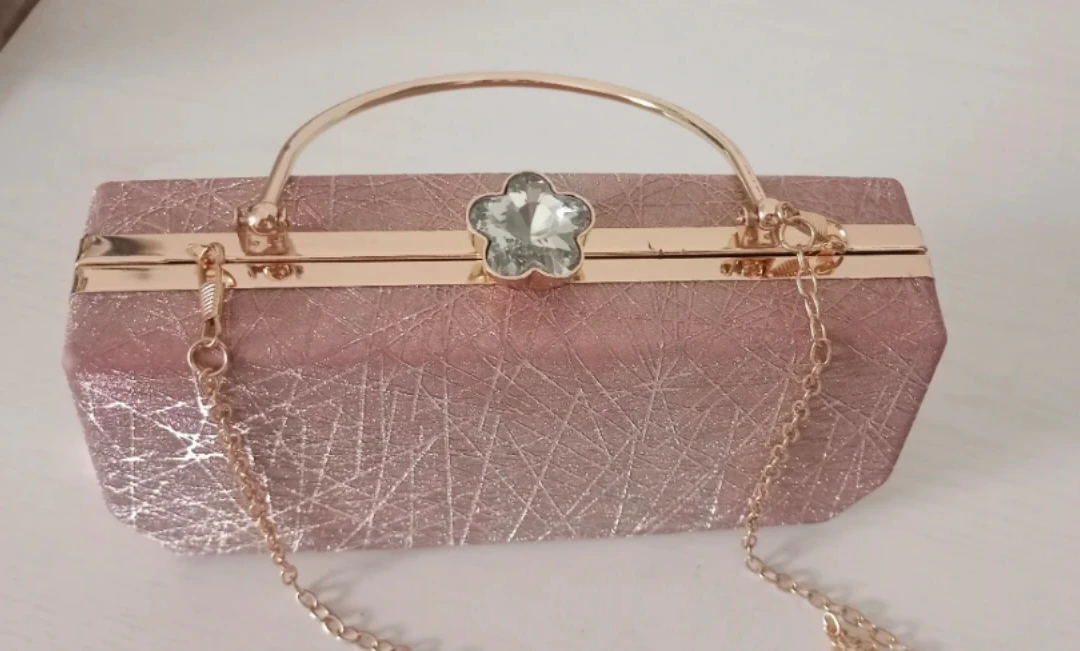 Sparkly Rose Gold Evening Clutch Bag with Chain - photo 4
