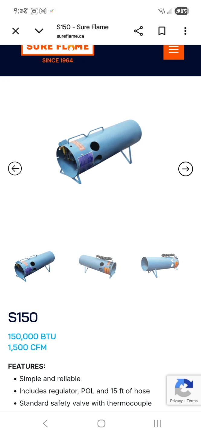Sure Flame S150 Propane Direct Fired Heater