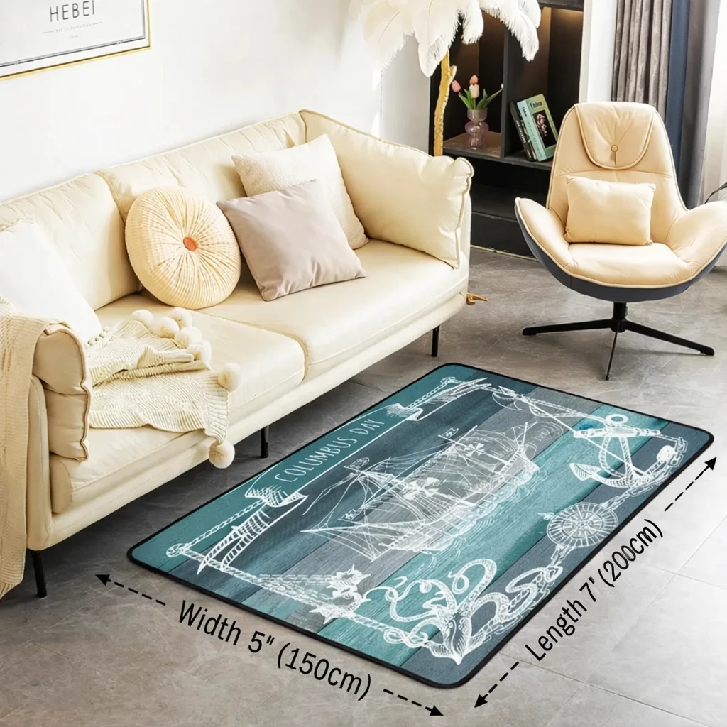 5x7 Nautical Sailboat Area Rug | Ocean Theme Non-Slip Carpet - photo 4
