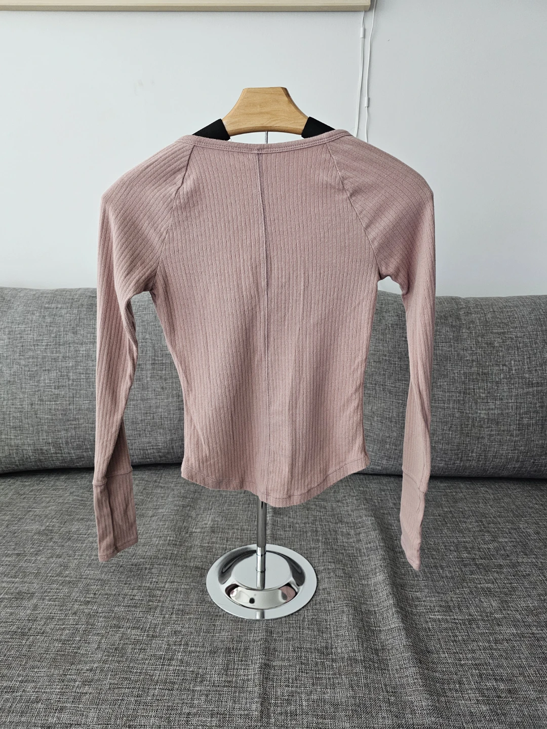 Pink Ribbed V-Neck Long Sleeve Top - photo 2