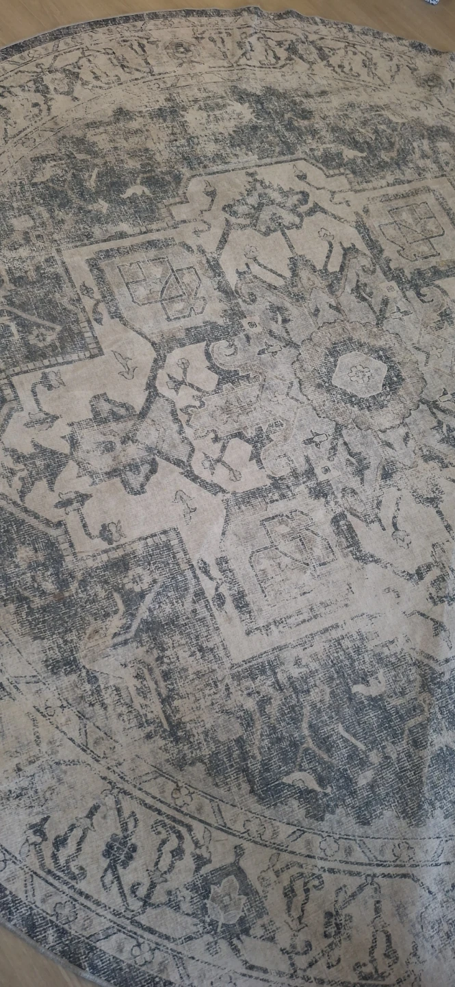 Round Area Rug with Abstract Grey and Blue Design