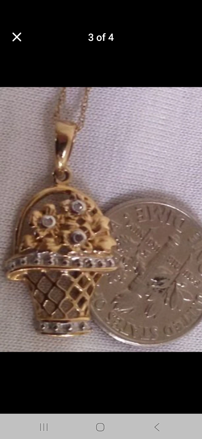 Gold Flower Basket Pendant & Chain Necklace in solid 10K gold - photo 3
