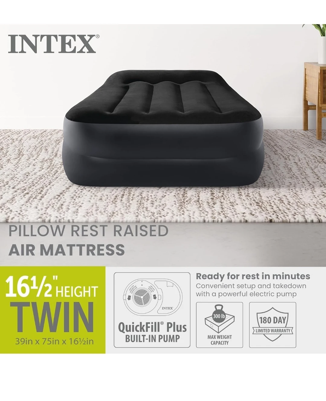 Pillow Rest Raised Air Mattress Twin Built in Electric Pump - photo 2