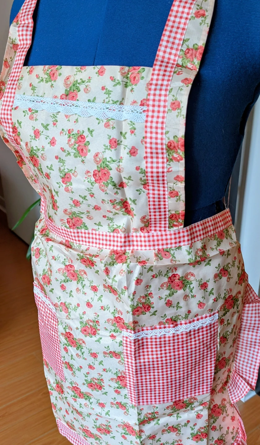 Floral Apron with Red Gingham Pockets, new - photo 2