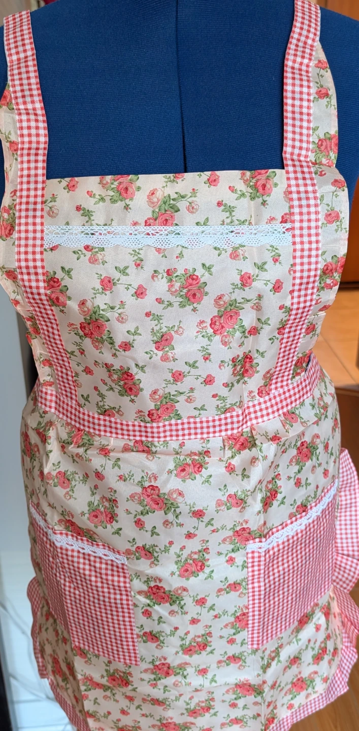 Floral Apron with Red Gingham Pockets, new - photo 4
