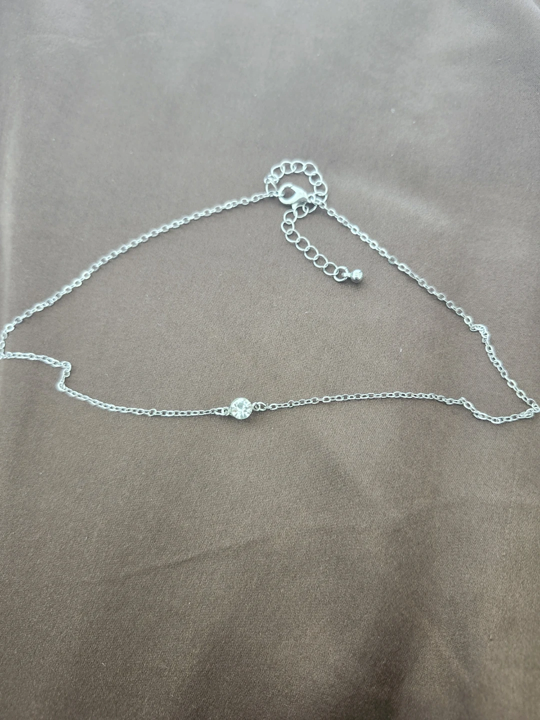 Silver Chain Necklace with Single Cubic Zirconia Accent