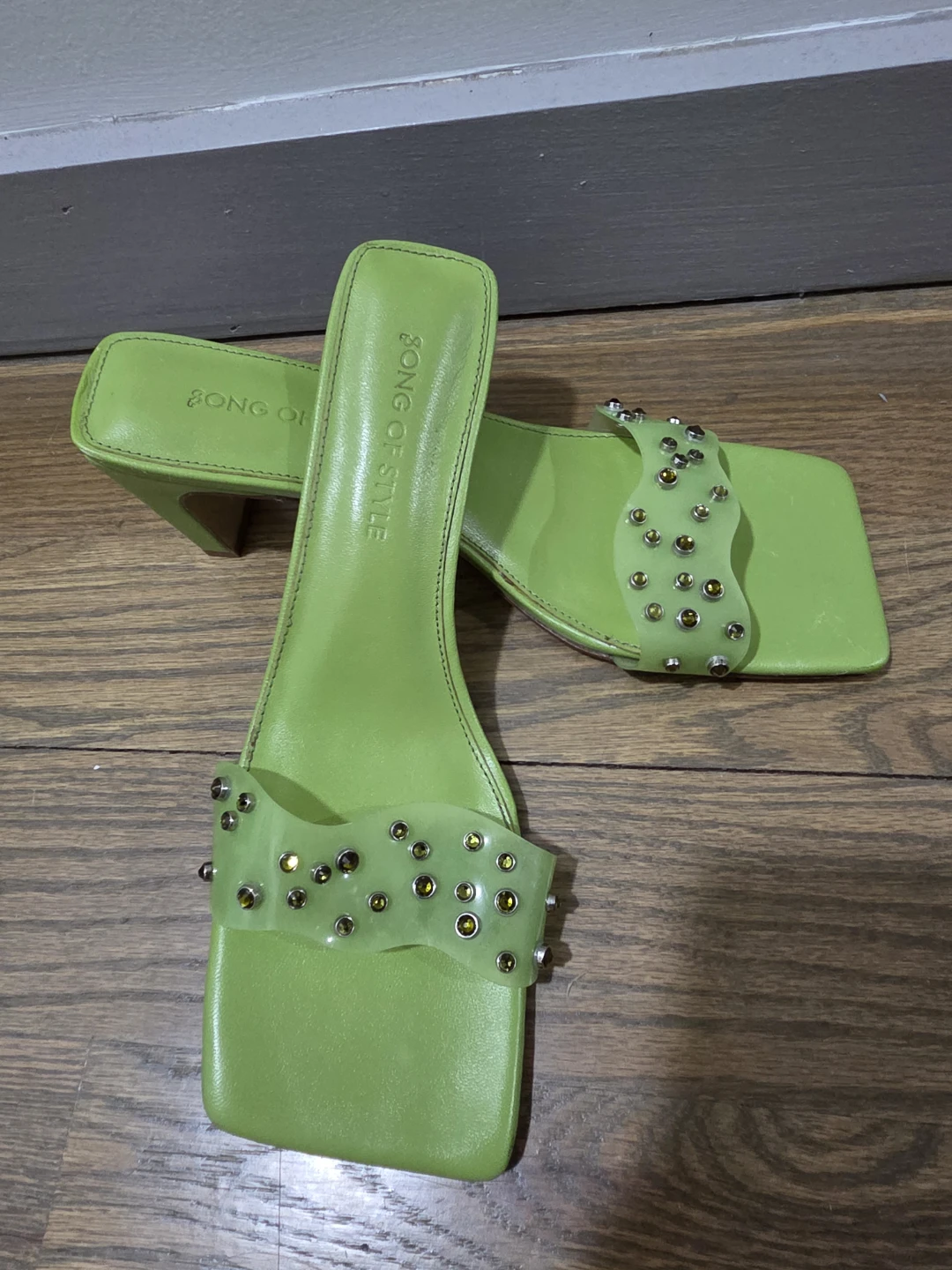 SONG OF STYLE Green Studded Heeled Mules Size 8