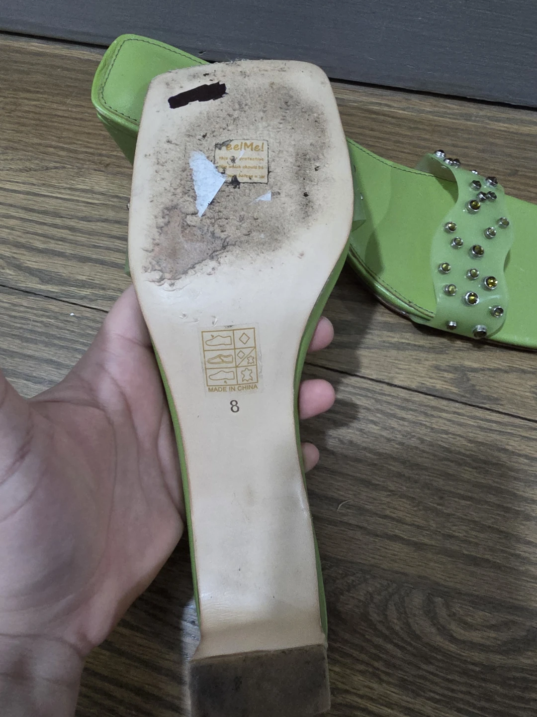 SONG OF STYLE Green Studded Heeled Mules Size 8 - photo 3