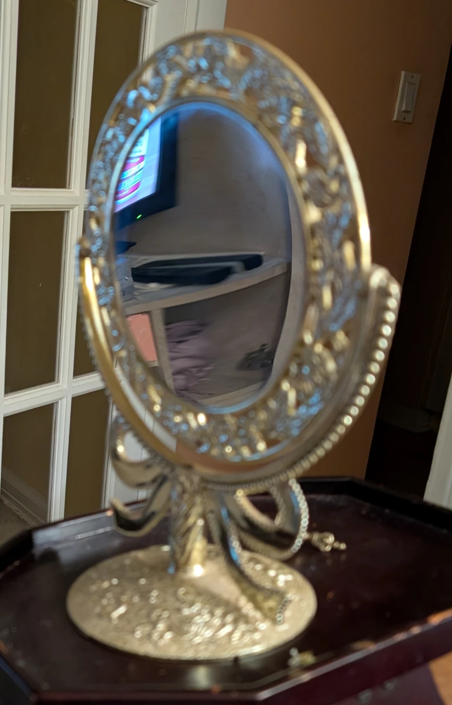 Ornate Gold Tone Vanity Mirror
