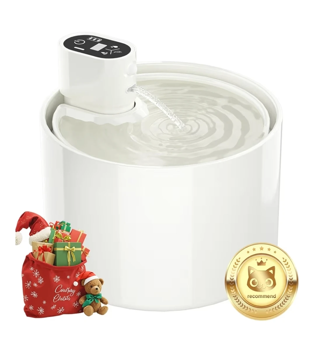 Cordless Ceramic Cat Water Fountain 2.3L Automatic Pet Fountain