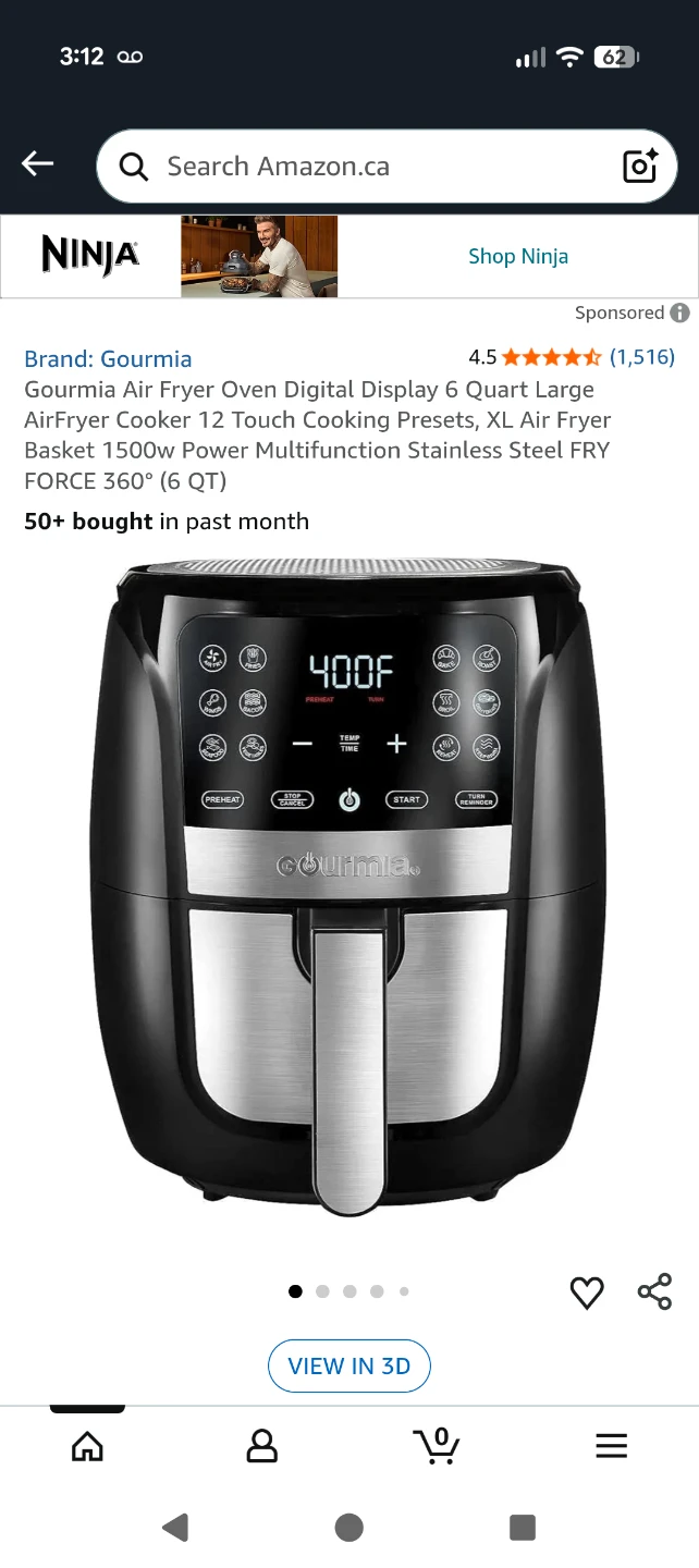 Gourmia Air Fryer Oven 6 Quart Stainless Steel