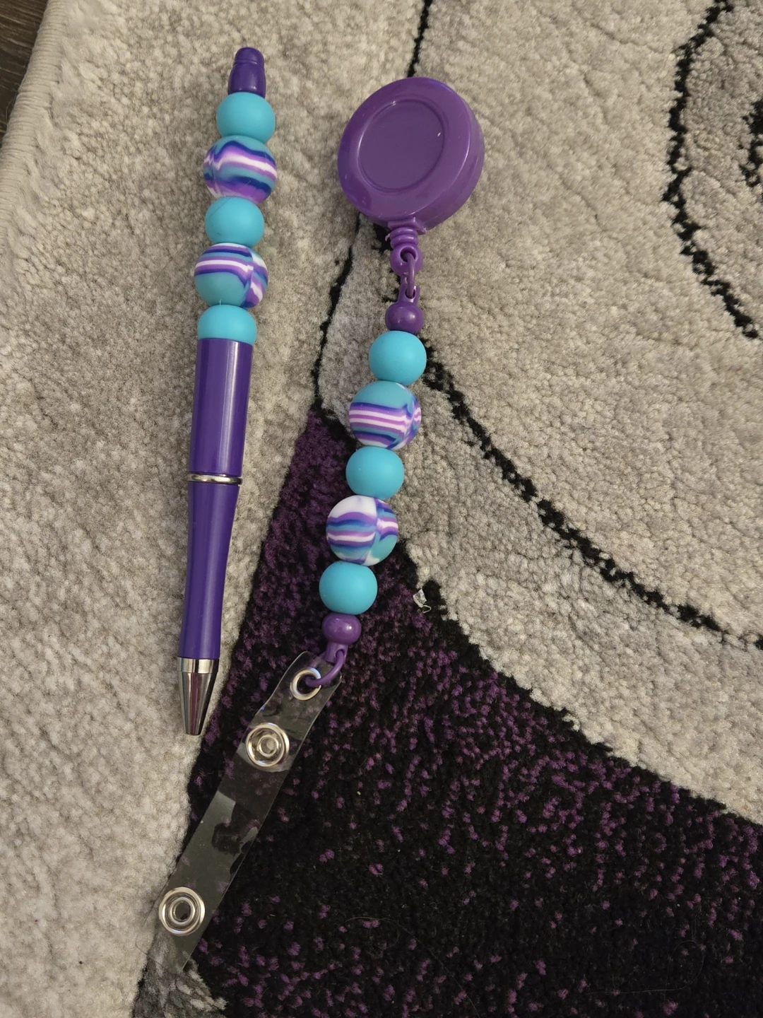 Beaded Pen and Retractable Badge Reel Set
