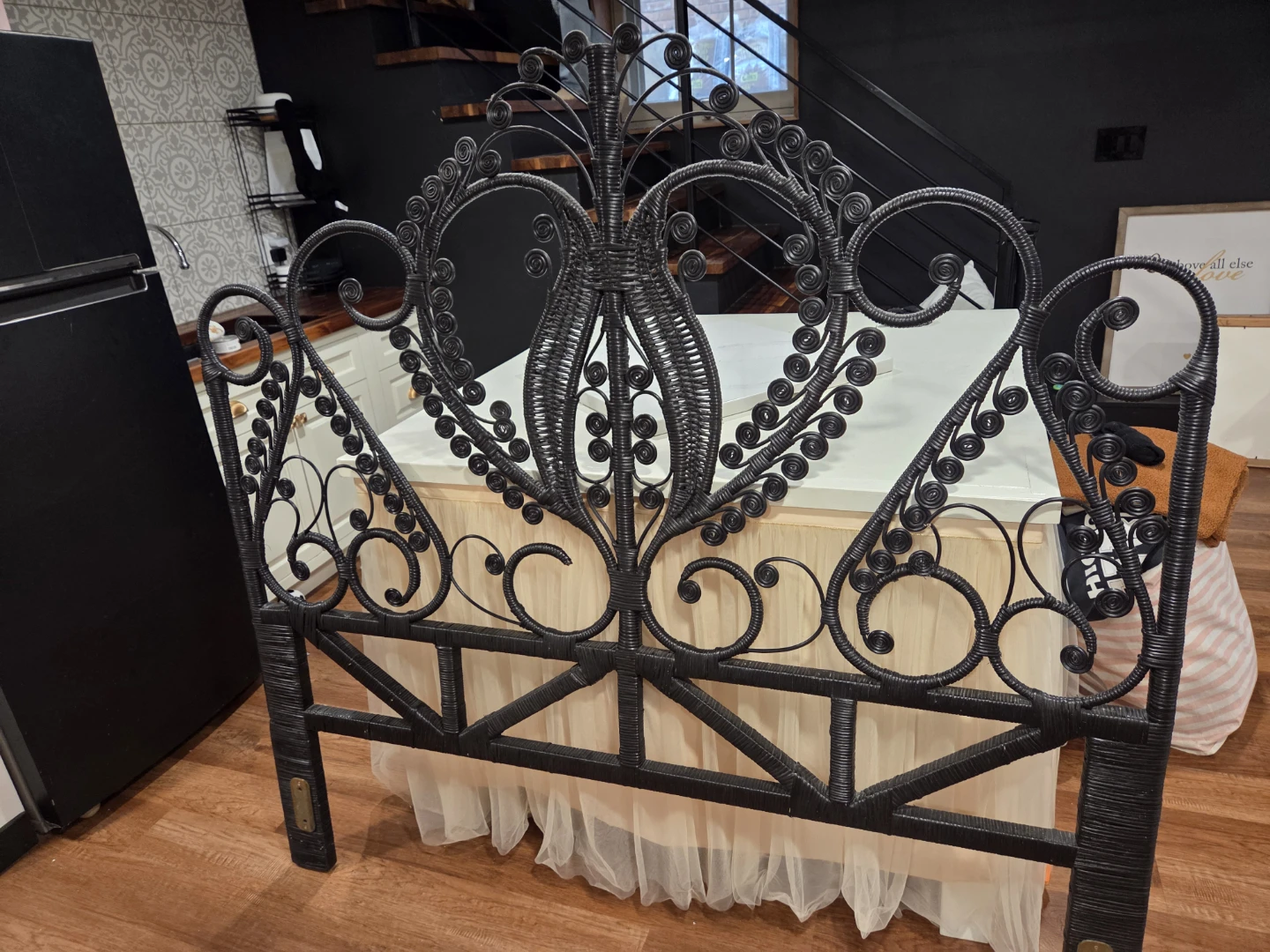 Vintage Rattan Peacock Headboard – Boho Statement Piece