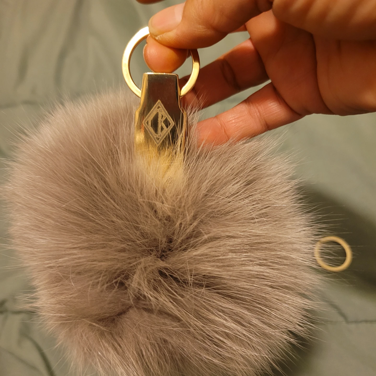 Grey Fur Pom Pom Keychain leather with Gold Hardware - photo 2