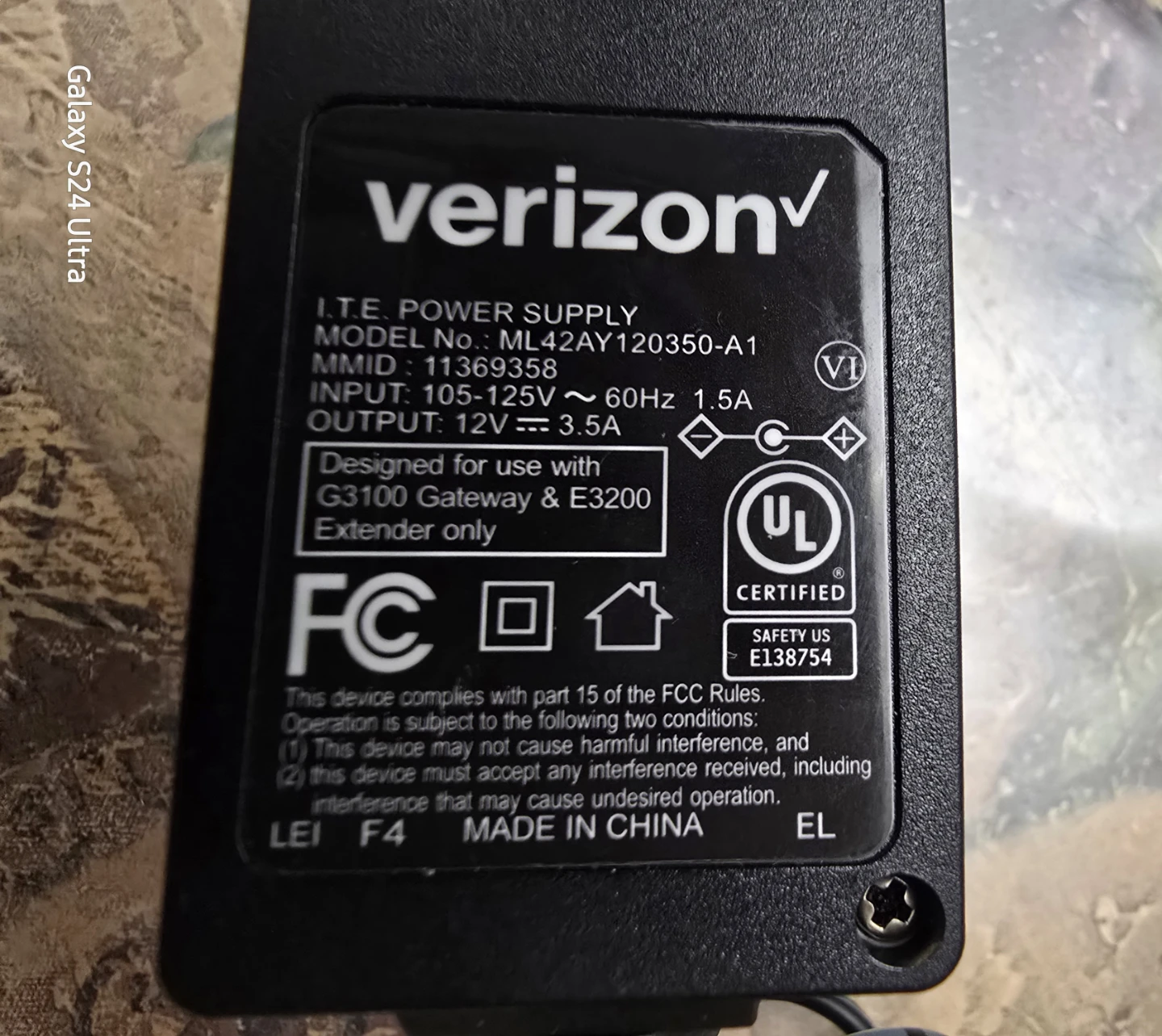 12vAC Adapter For Verizon FiOS G3100 DC Power Supply - photo 3
