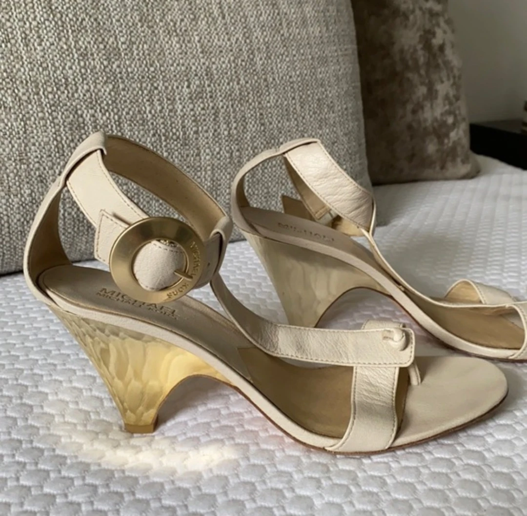 Michael Kors Cream Leather Ankle Strap Heels Size 10