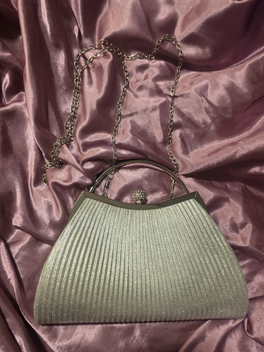 Sparkly Silver Evening Clutch Purse with Chain Strap