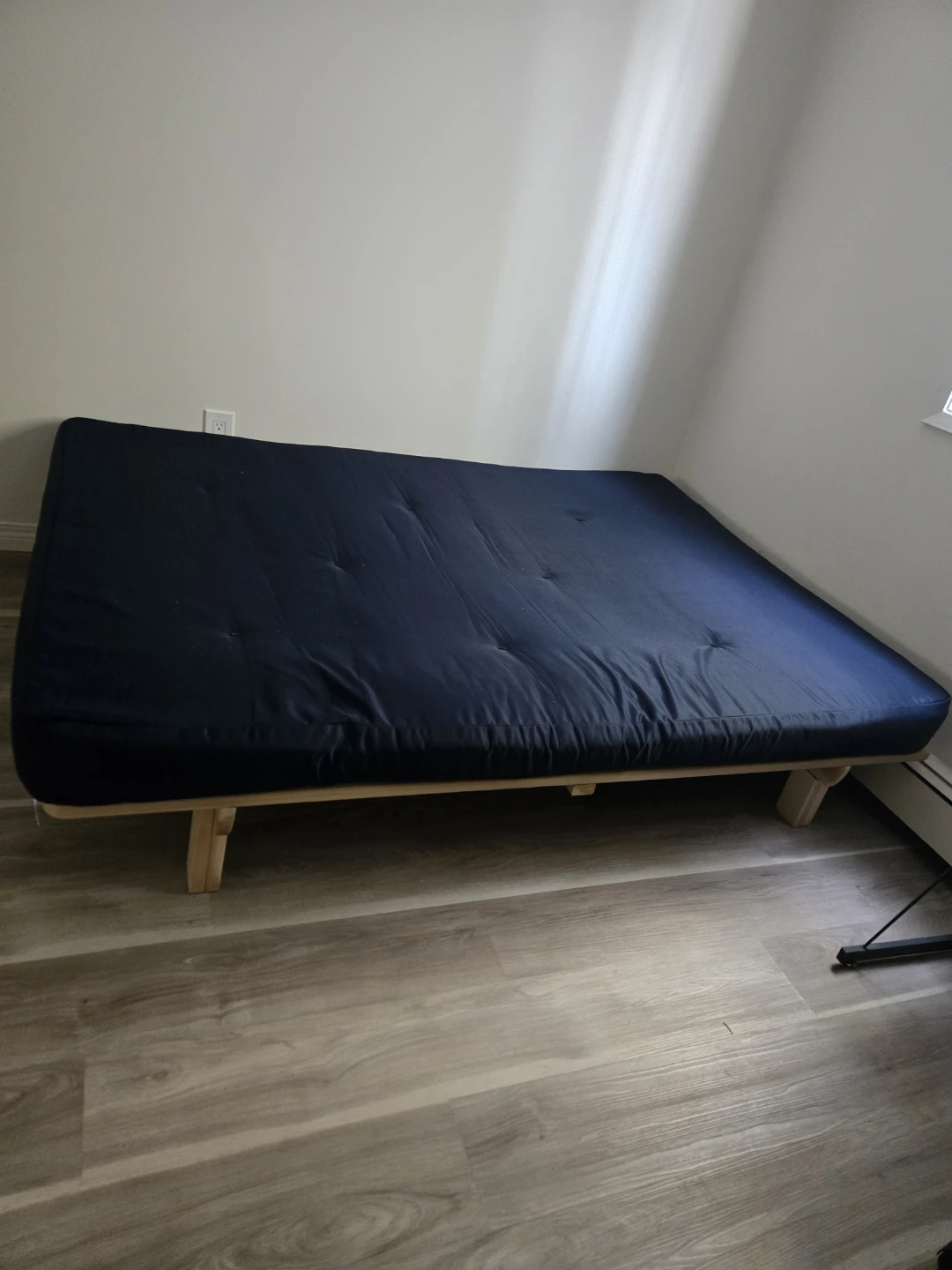 Dark Blue Futon with Wood Frame & foam mattress topper - photo 3