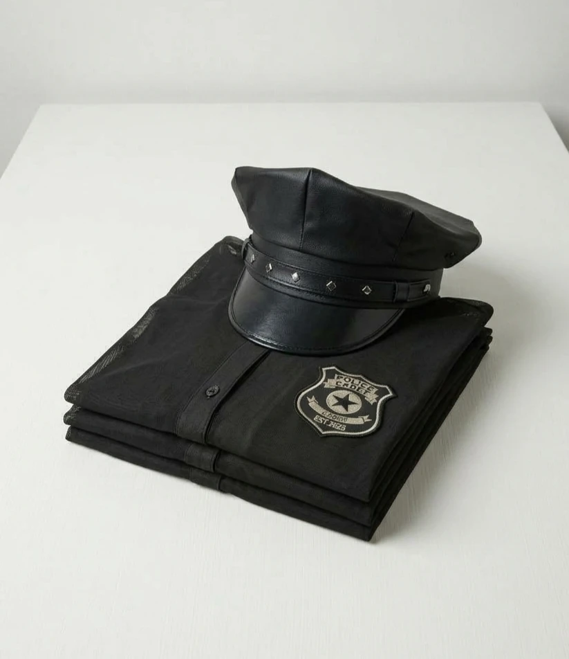 Black Mesh Police Costume Shirt and Hat Set - photo 2