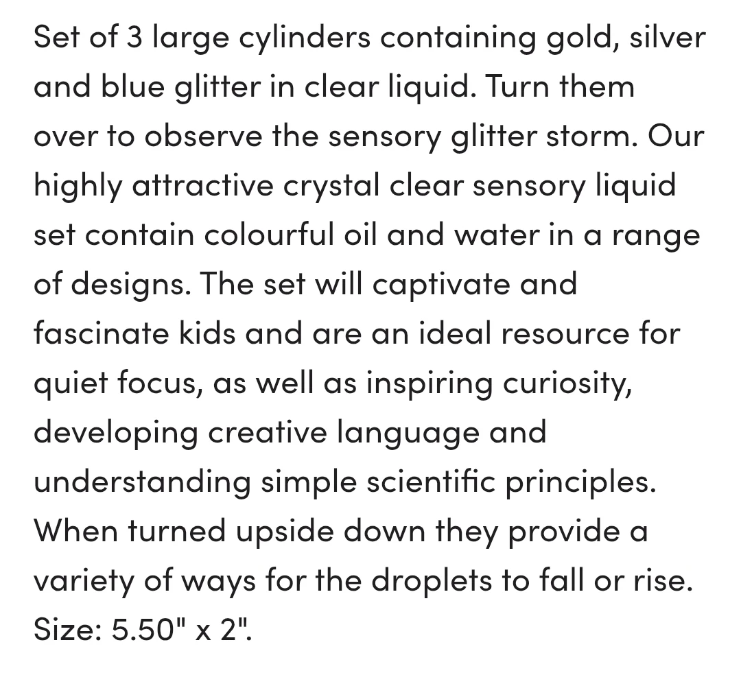Tickit Sensory Liquid Glitter Cylinders Set of 3 - photo 5