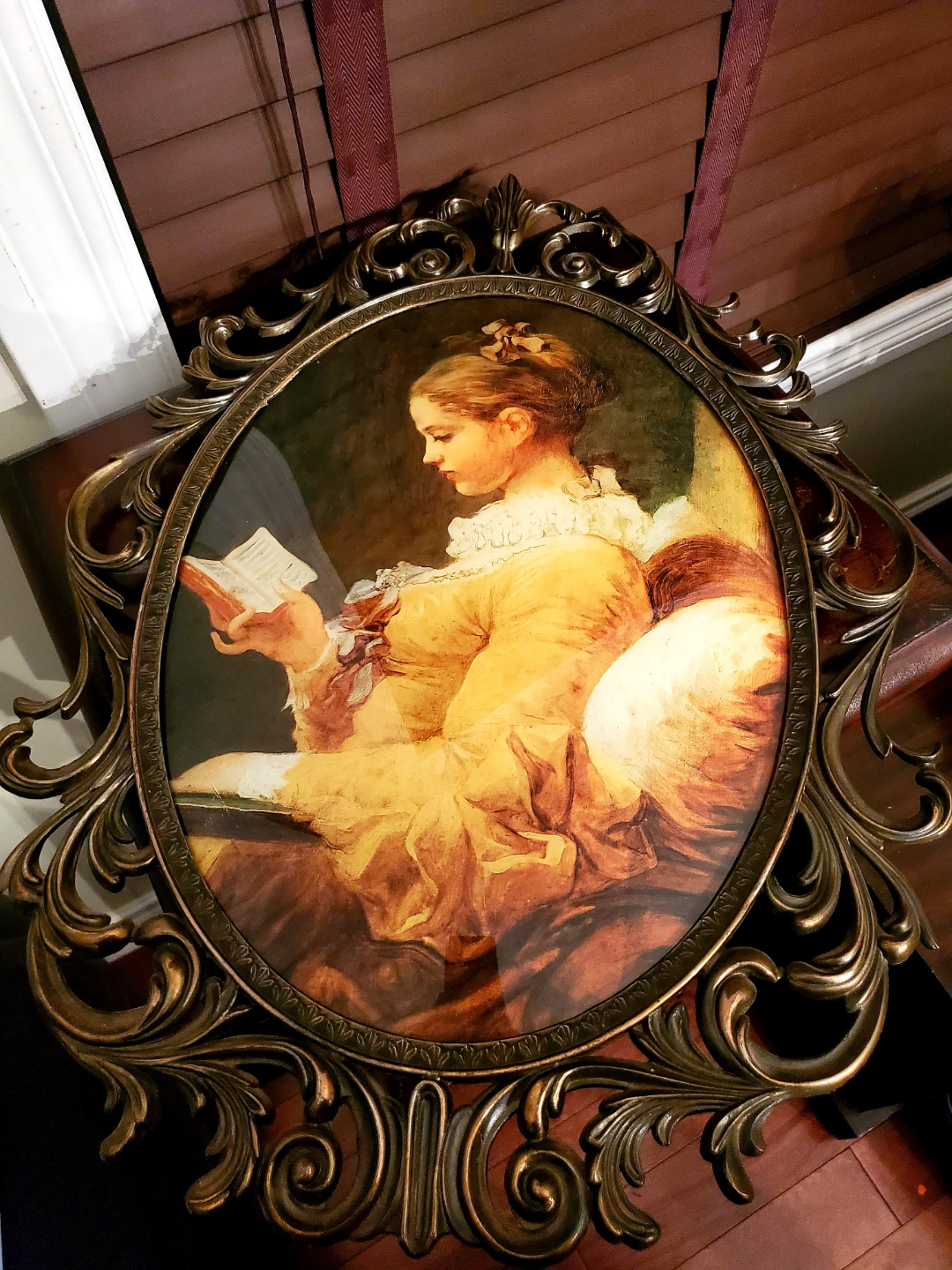 Rare Vintage Large Oval Ornate Brass Metal Glass Bubble Wall Art - photo 3