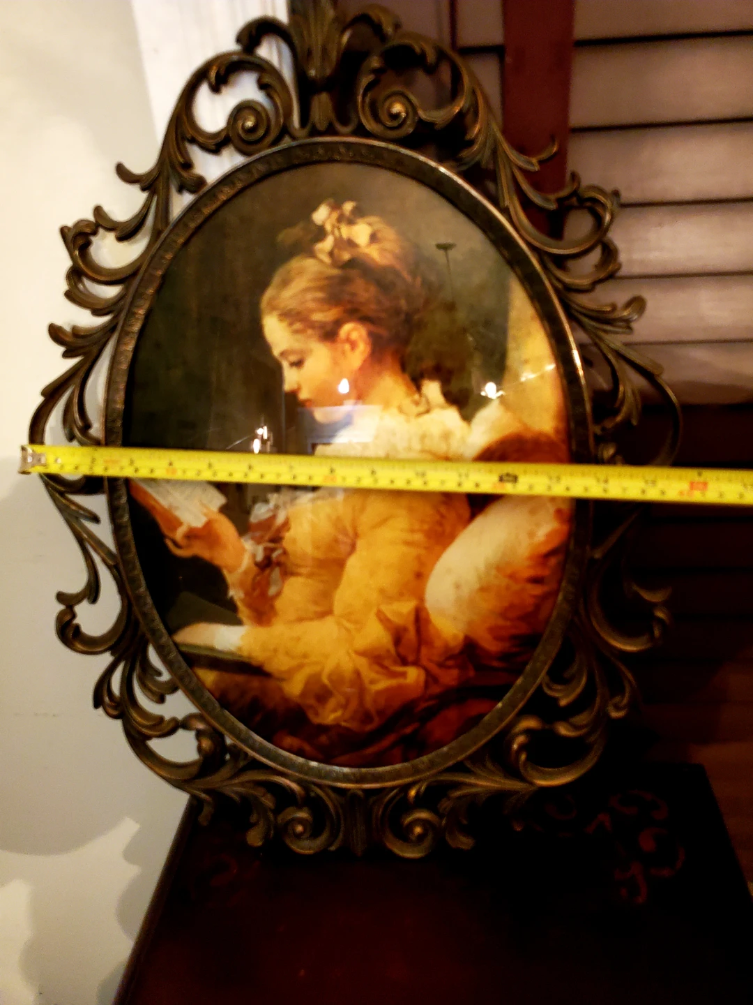 Rare Vintage Large Oval Ornate Brass Metal Glass Bubble Wall Art - photo 4
