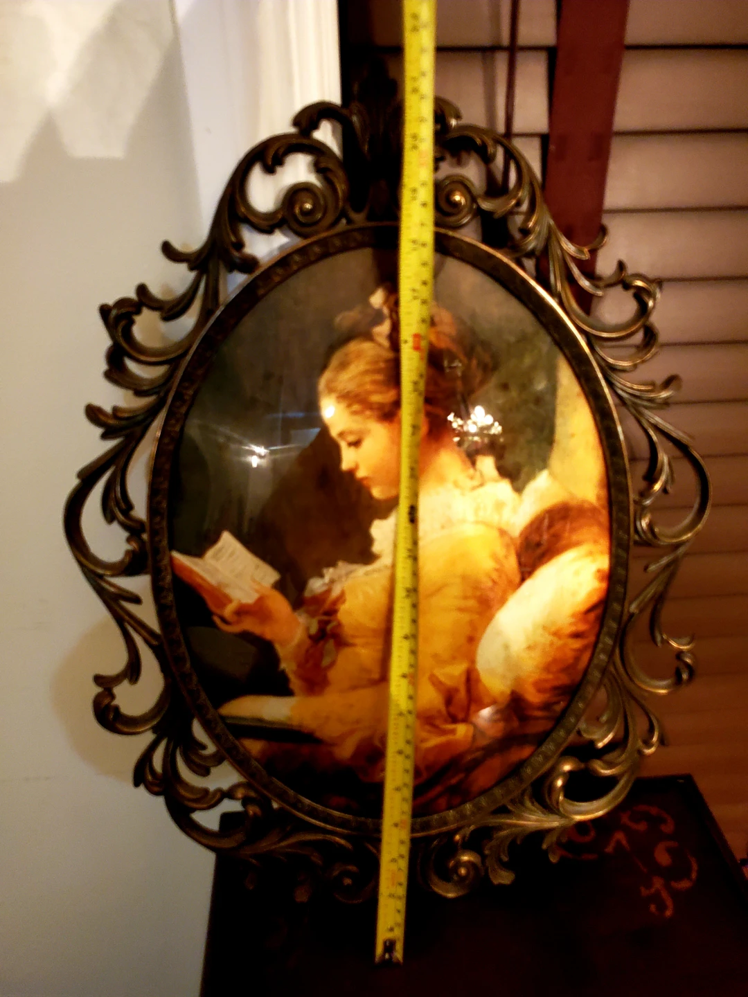 Rare Vintage Large Oval Ornate Brass Metal Glass Bubble Wall Art - photo 5