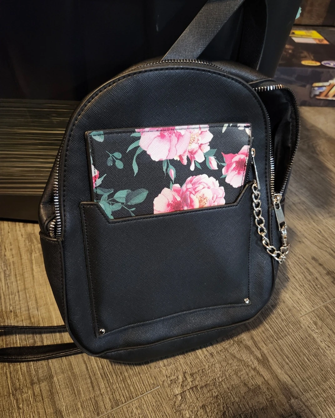 Black Mini Backpack with Floral Pouch - photo 2