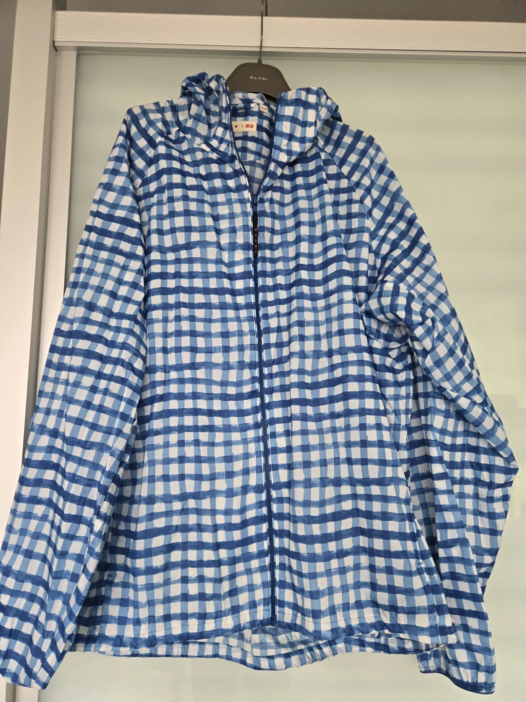 UNIQLO Men's Hooded Jacket Blue Gingham Size Medium