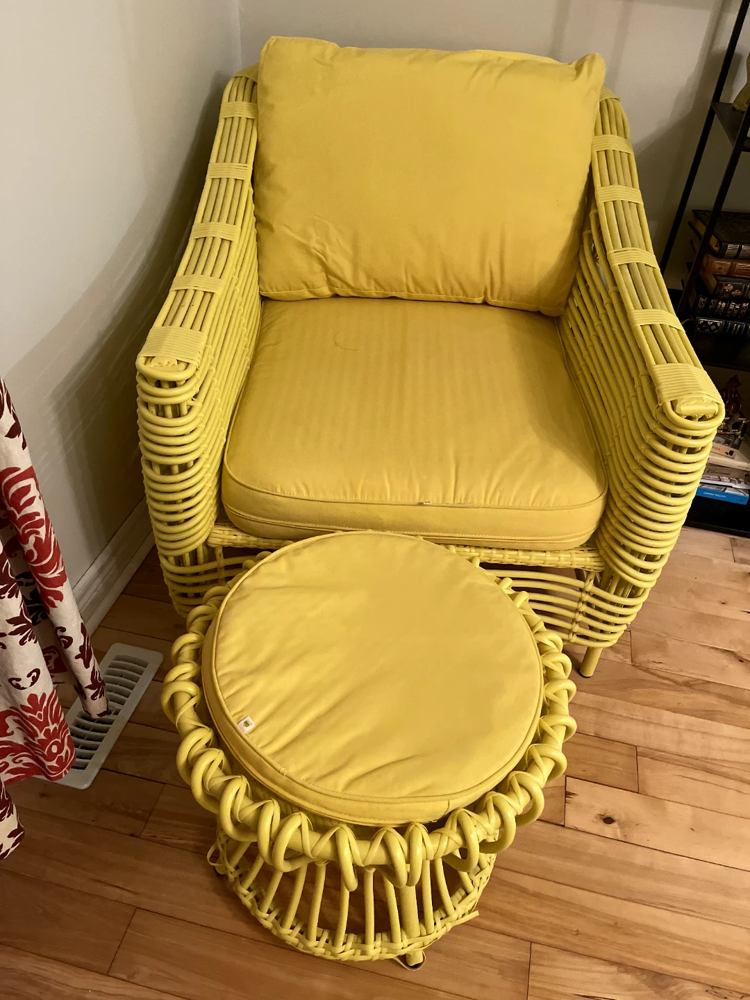 Yellow Rattan Accent Chair with Ottoman