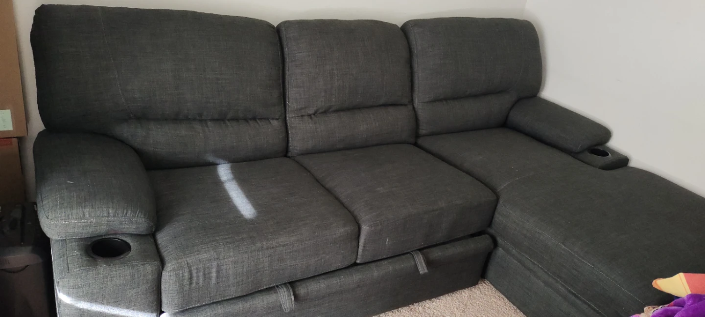 Dark Grey Sectional Sofa with Recliners and Cup Holders