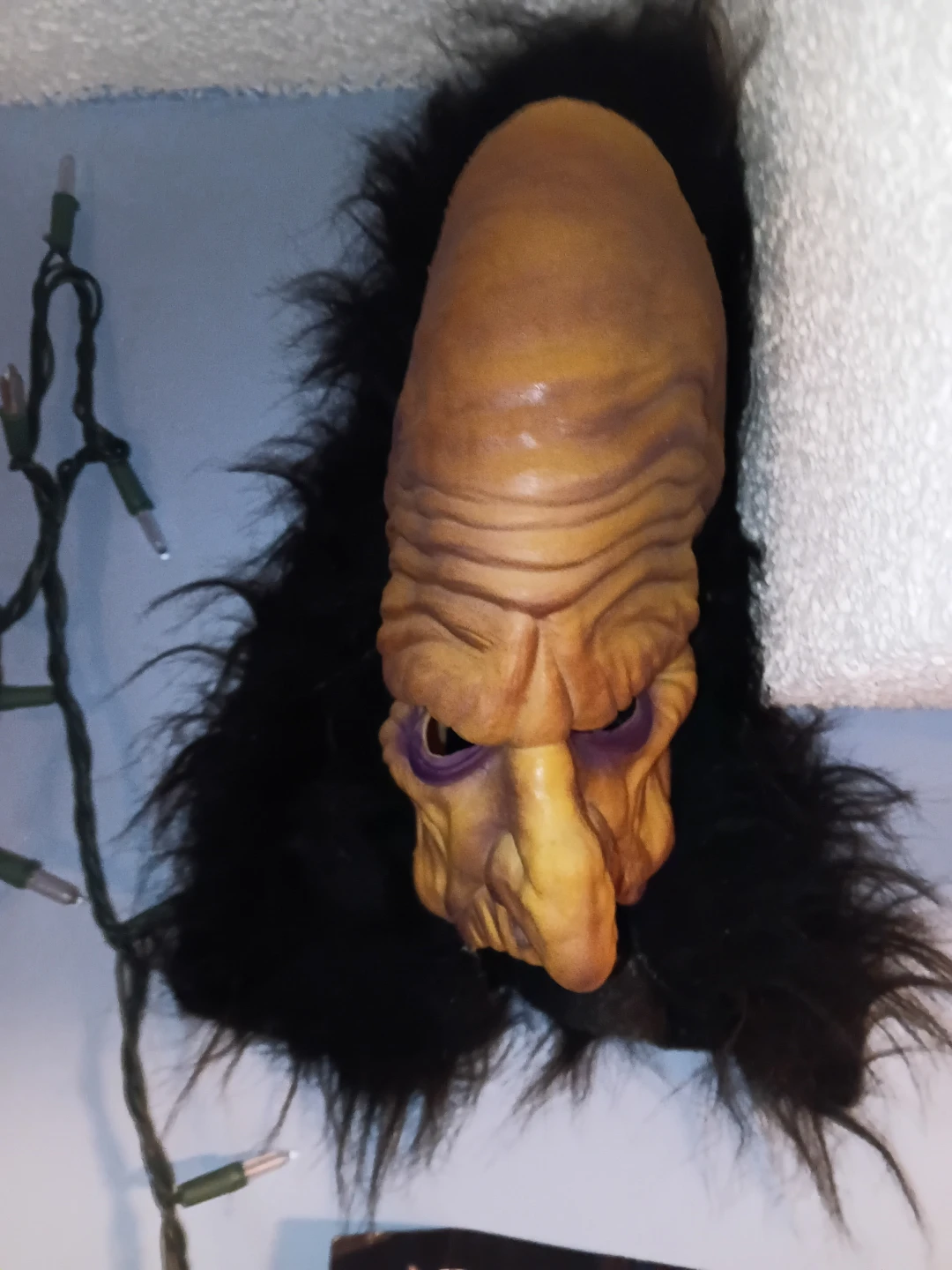 Creepy Witch Mask with Black Fur