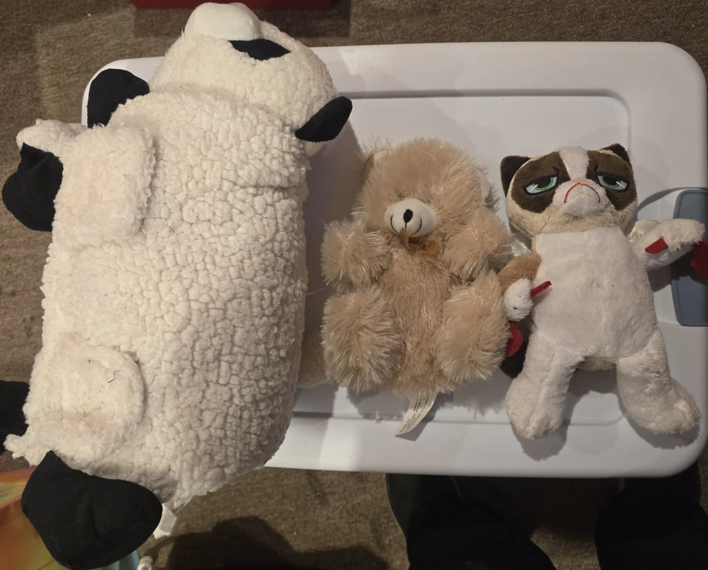 Bundle of 3 Plush Toys: Sheep, Teddy Bear, Grumpy Cat