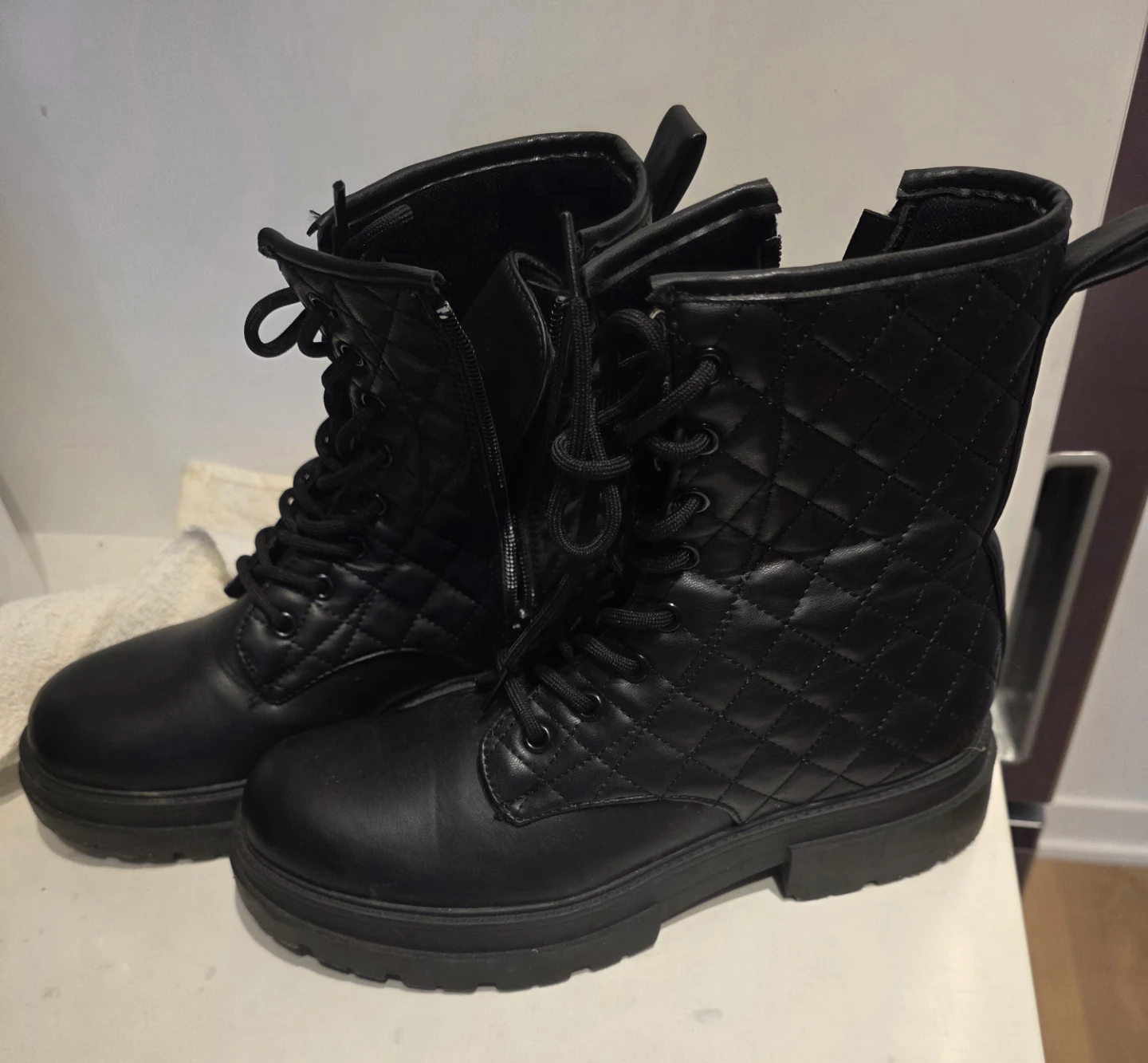 Woman Black Quilted Combat Boots