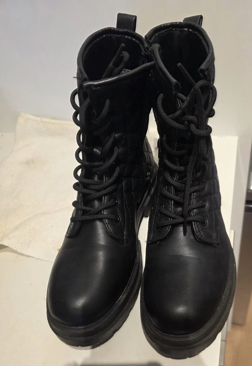 Woman Black Quilted Combat Boots - photo 2