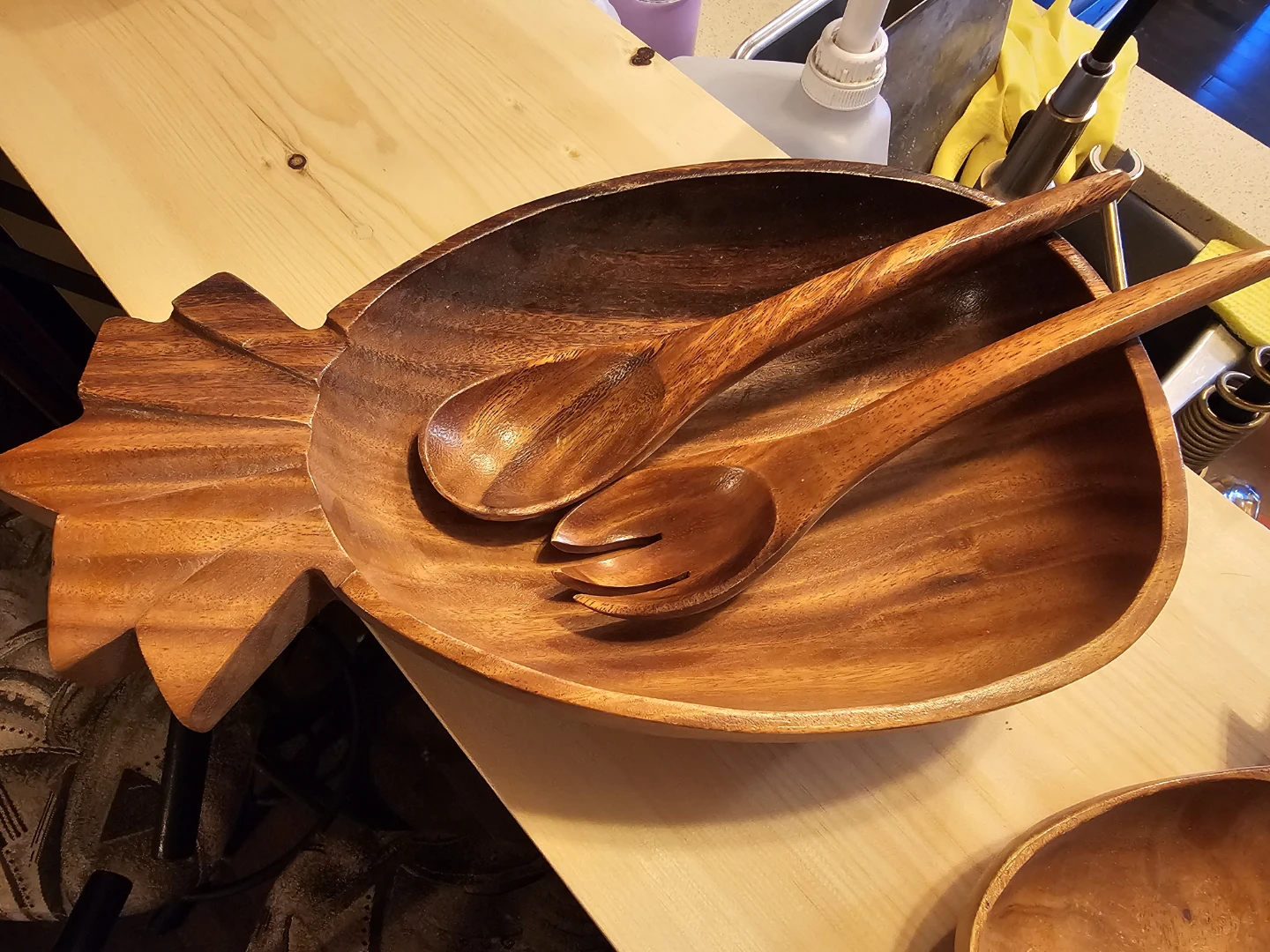 Wooden Pineapple Salad Bowl Set with Serving Utensils - photo 3