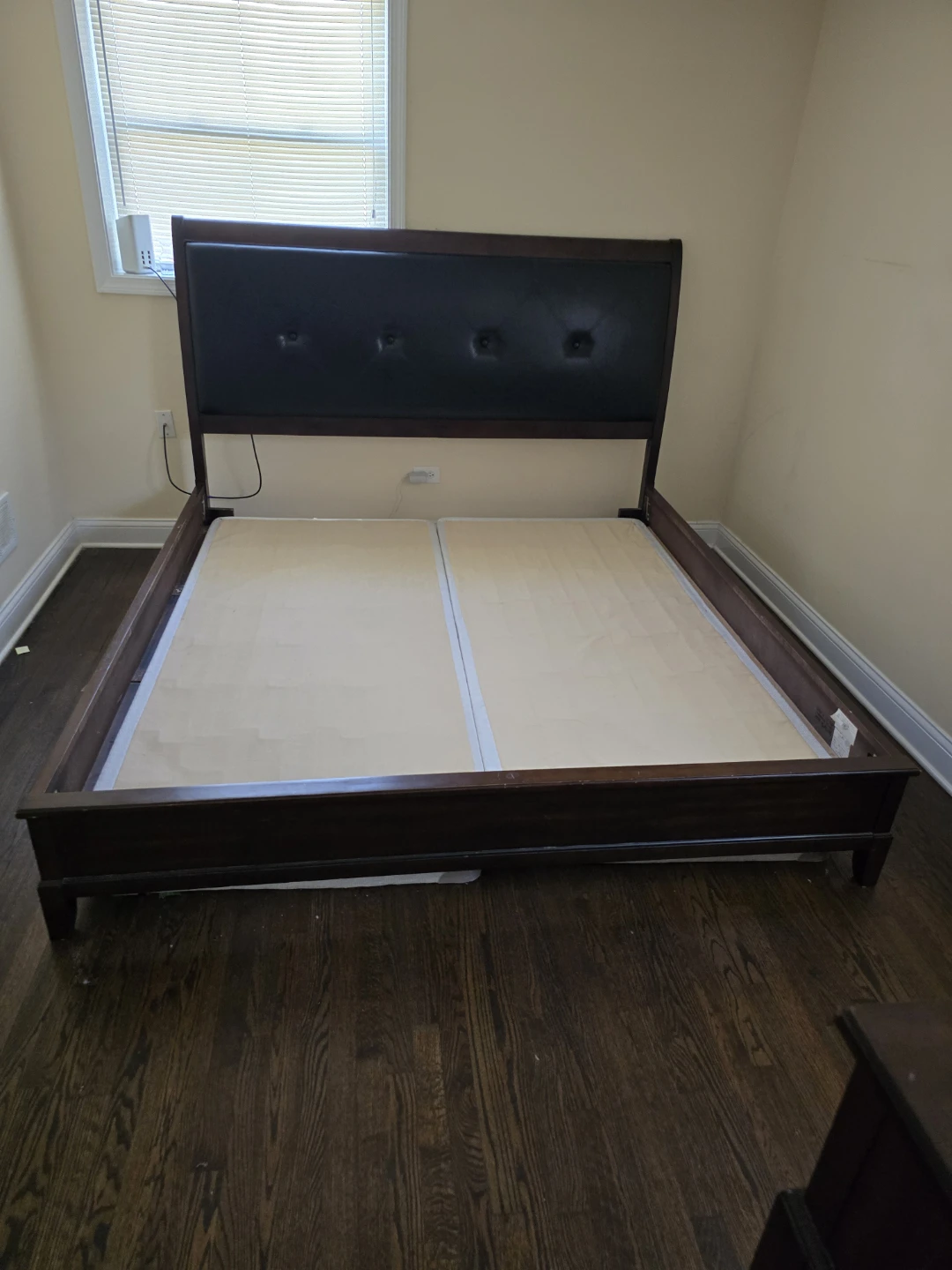 Dark Wood Upholstered Headboard Bed Frame