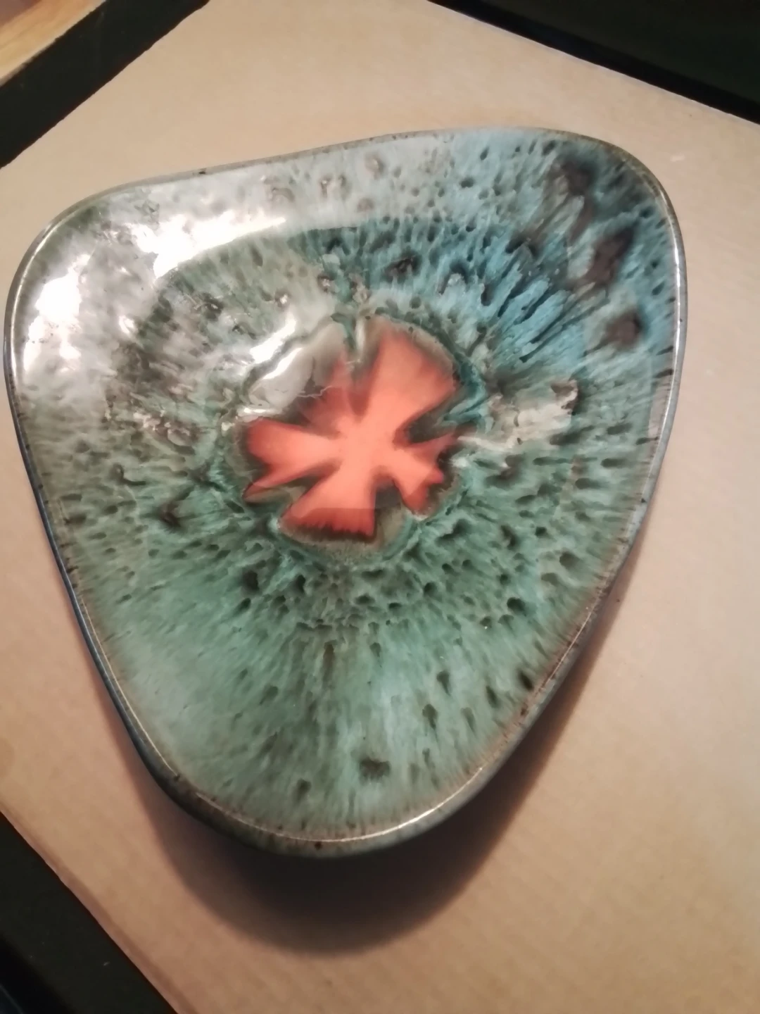 Unique Ceramic Serving Dish - Teal & Orange Glaze