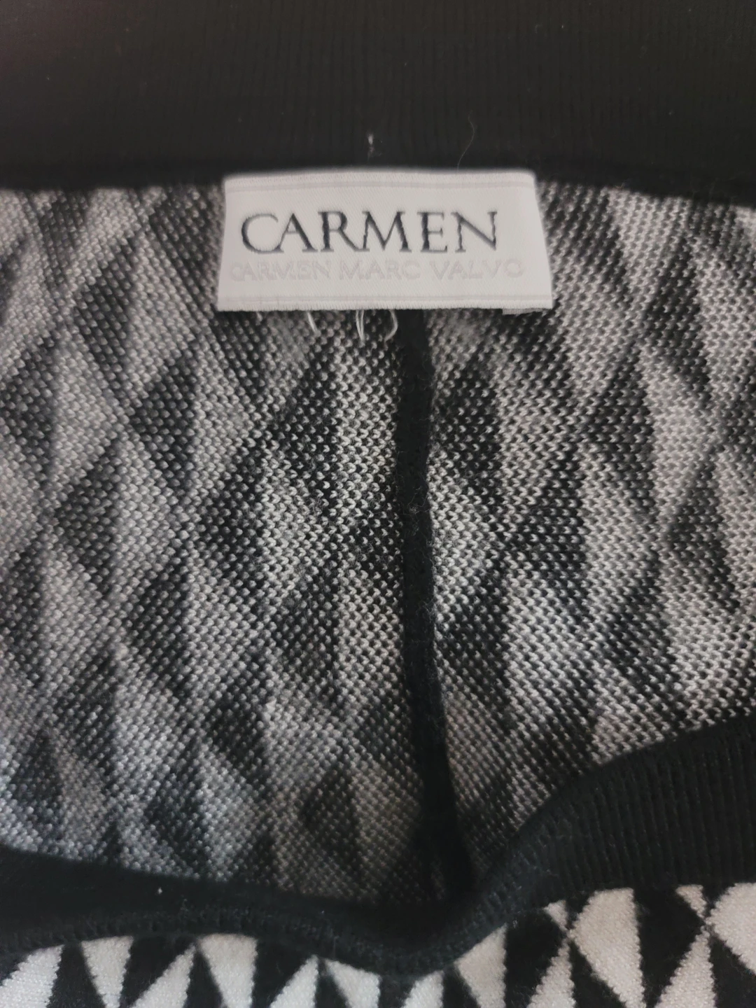 Carmen Marc Valvo Black and White Diamond Knit Skater Skirt Sz L - photo 2