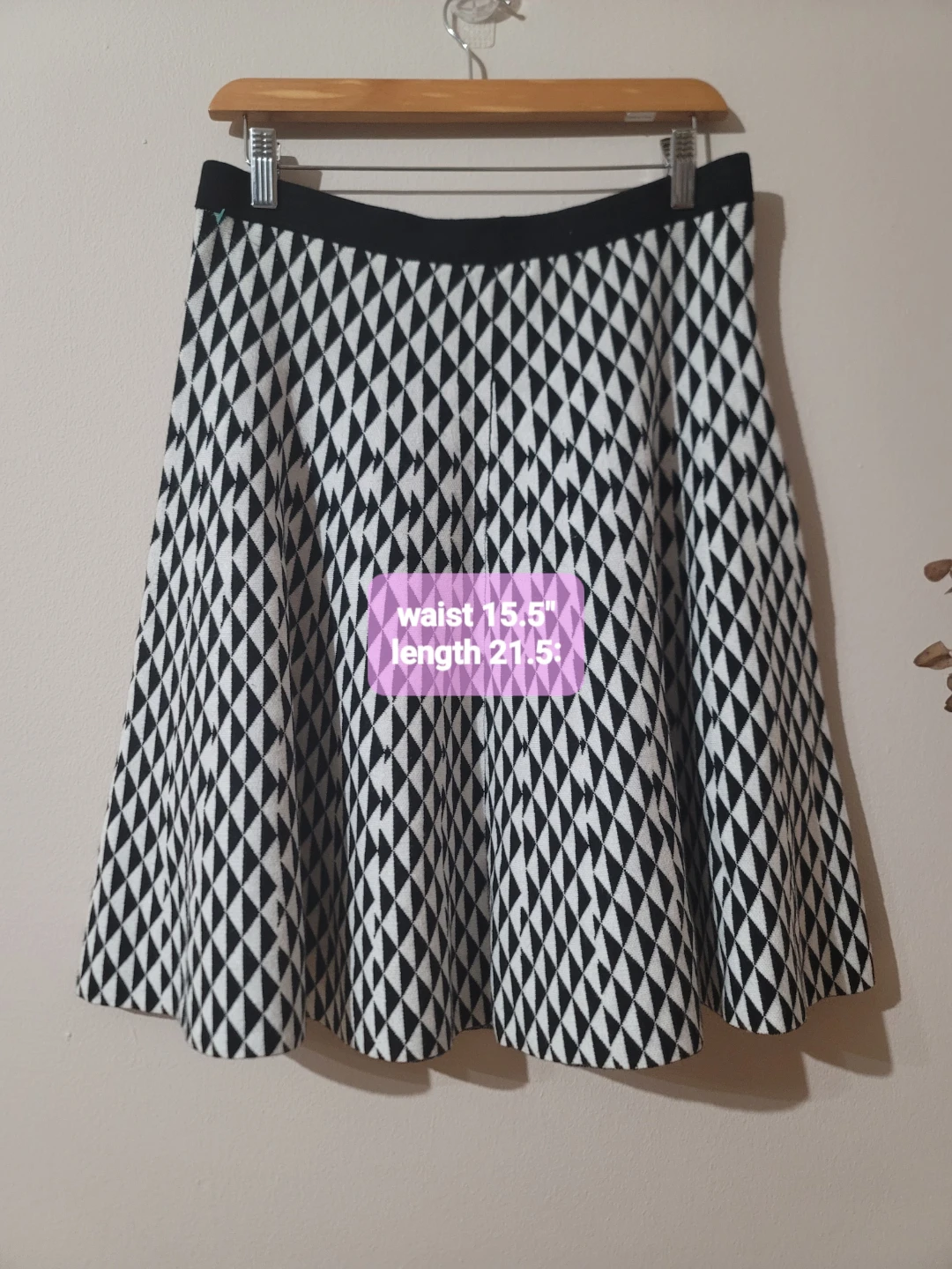 Carmen Marc Valvo Black and White Diamond Knit Skater Skirt Sz L - photo 3