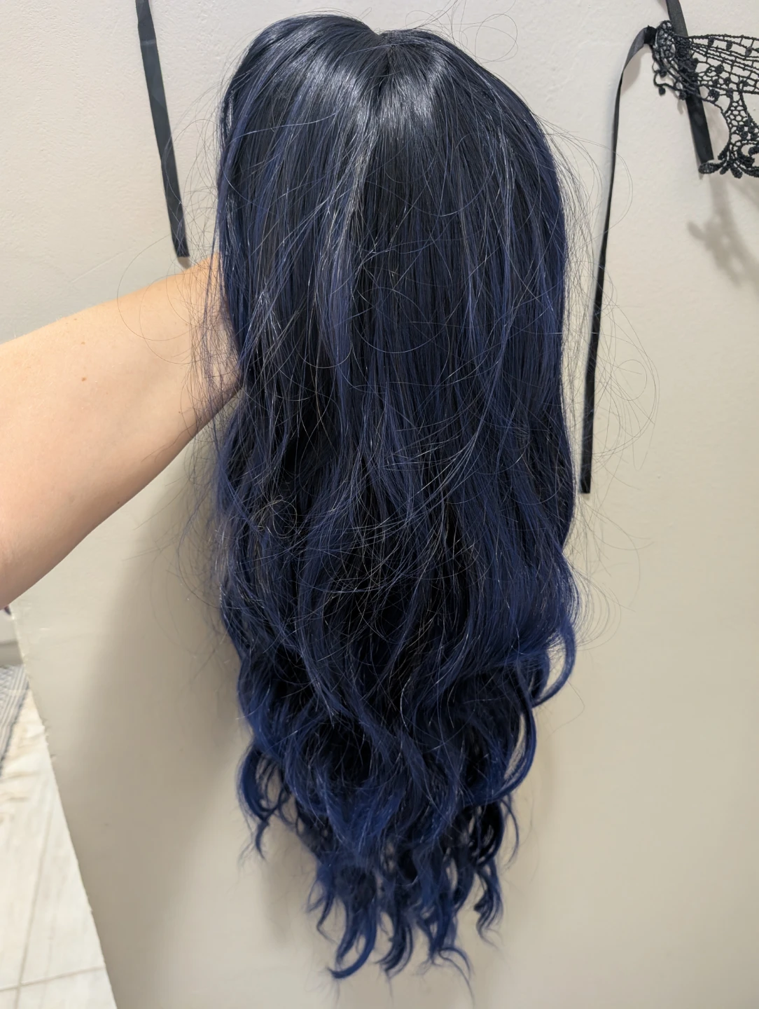 Dark Blue Wavy Synthetic Wig