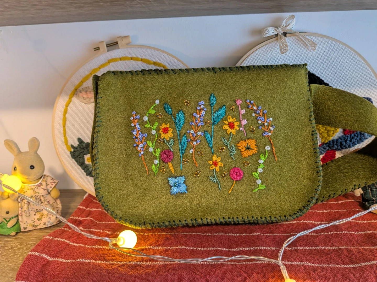 Hand-Embroidered Felt Messenger Bag