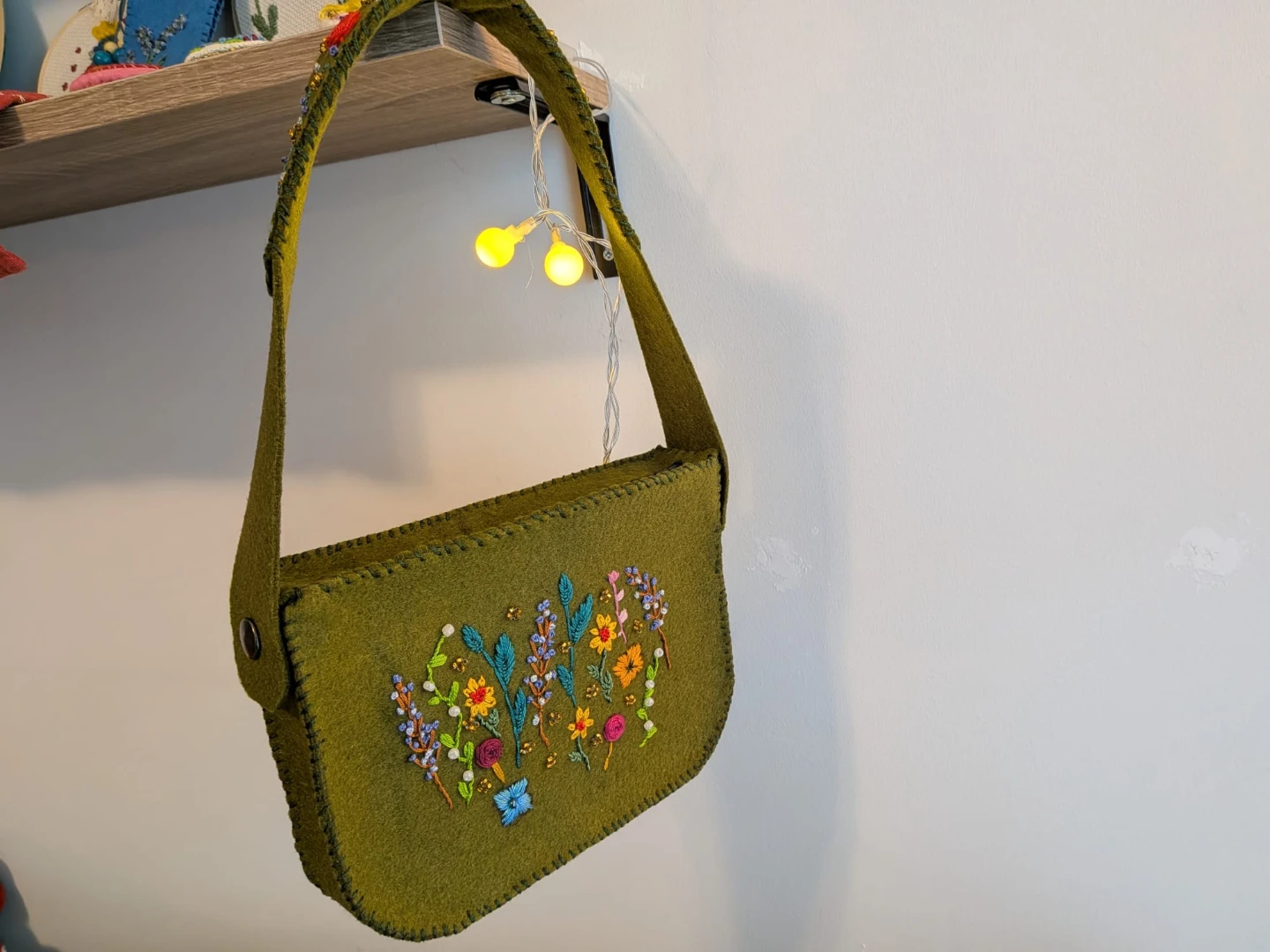 Hand-Embroidered Felt Messenger Bag - photo 5
