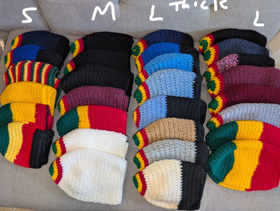 Crocheted Beanies - Rasta Colours and Solid