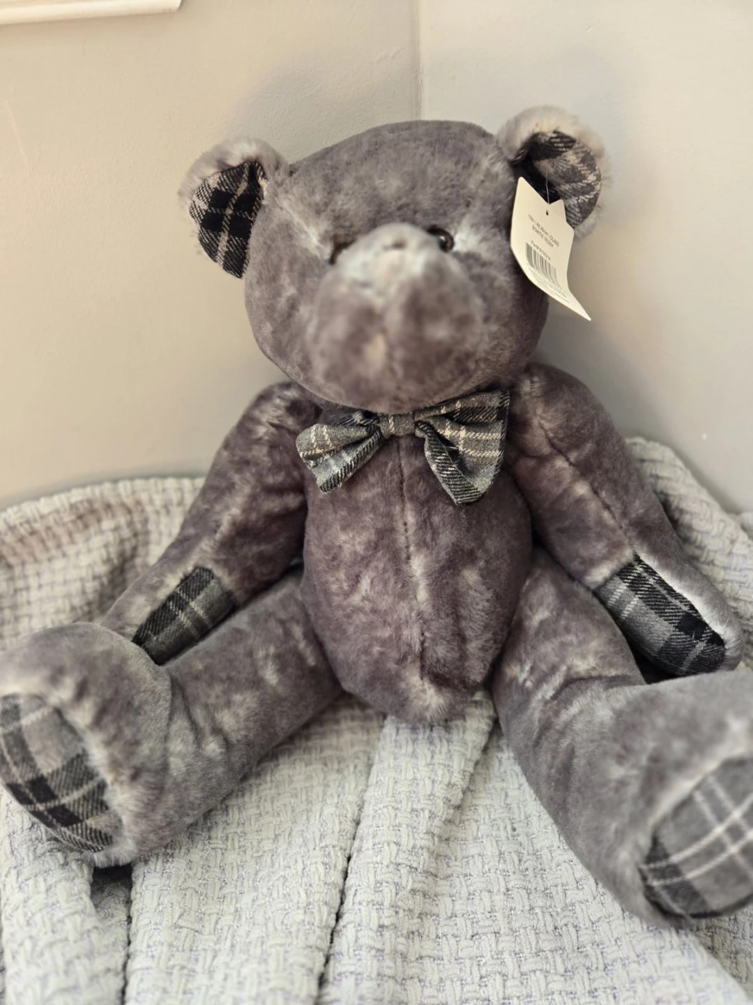 Homerbest Gray Teddy Bear with Plaid Bow