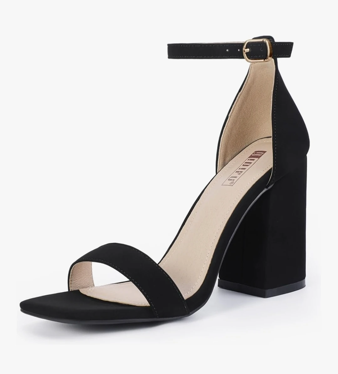 Chunky Block Heel Sandals Size 8.5 | Black Nubuck | Square Toe