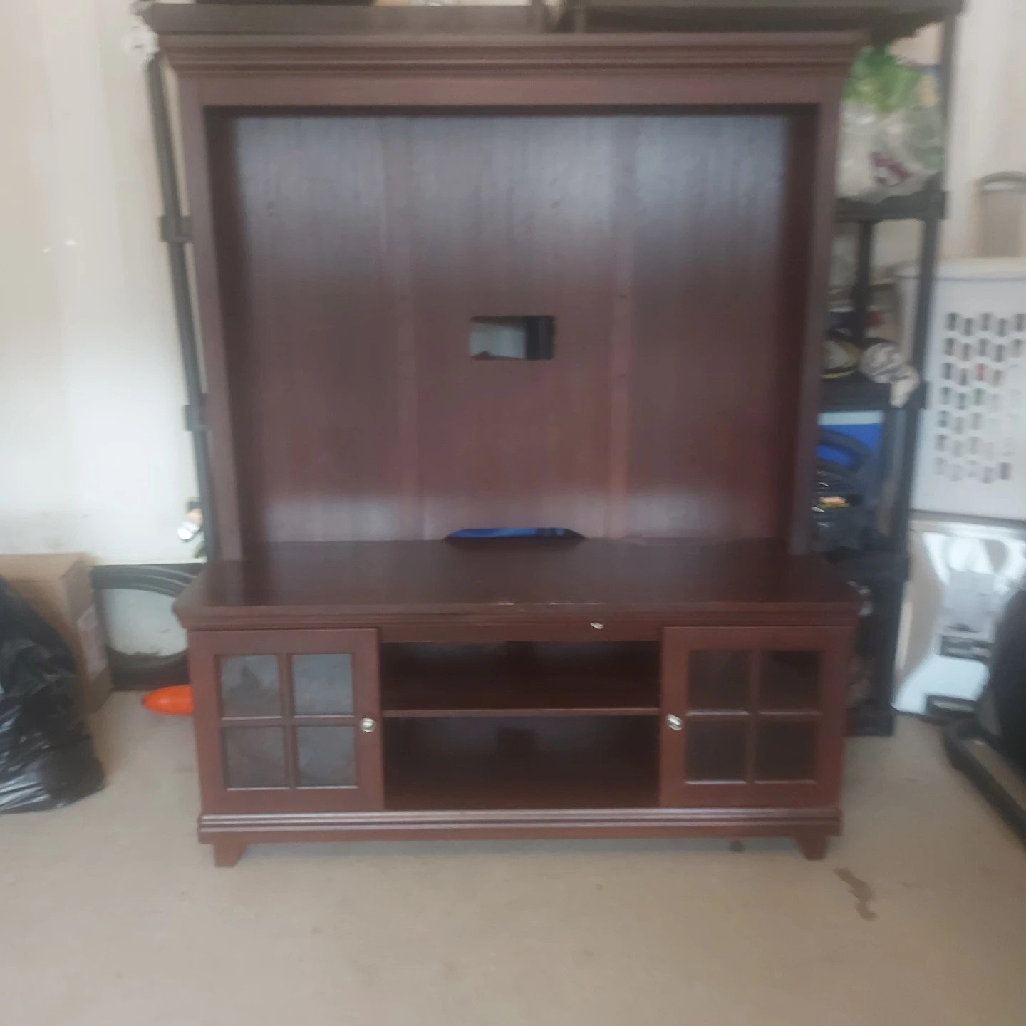 Brown Wood Media Console with Cabinet Doors